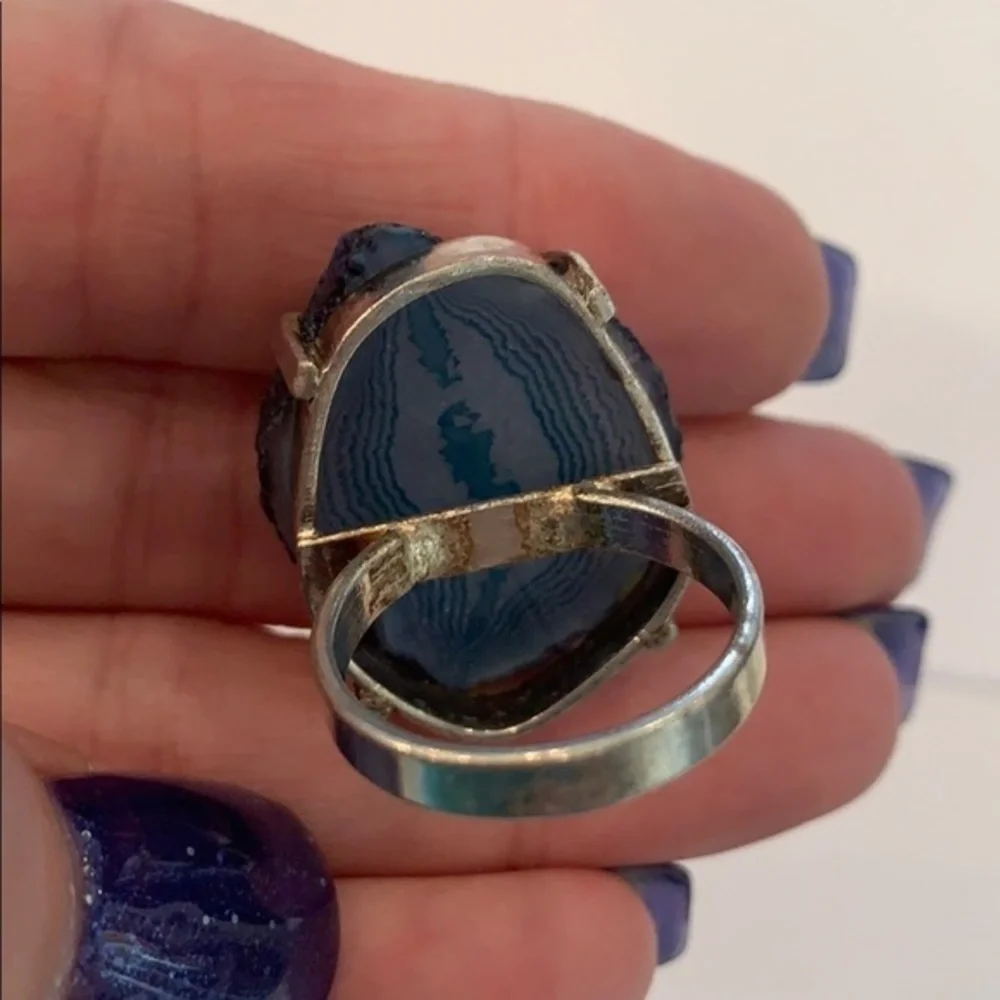 Silver sliced agate polished stone statement